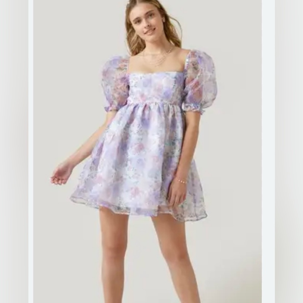 Francesca's Audrey Parks Purple Floral Garden Puff Sleeve Dress Kentucky Derby